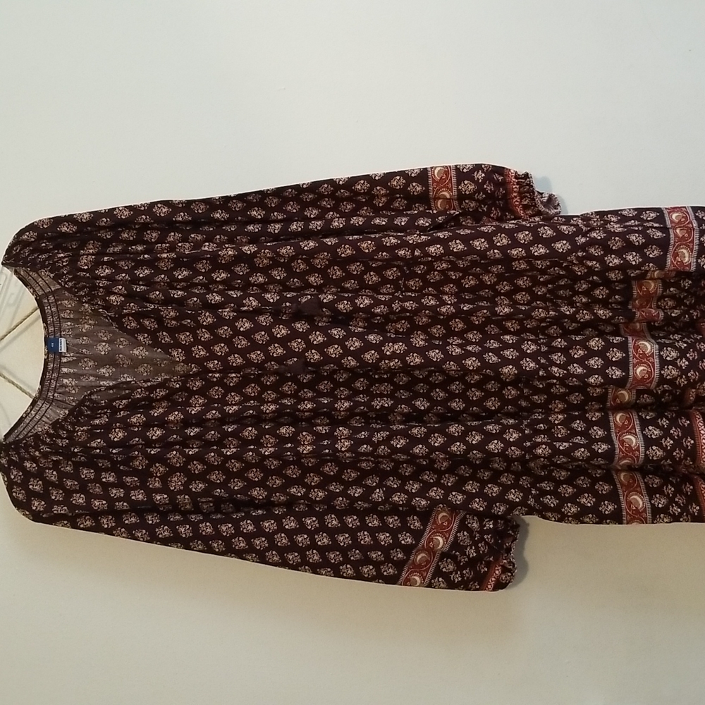 Nwt Old Navy Dress Boho Poet Maxi Midi Flare Brown Vneck Tassels Tiered Swing - Picture 6 of 15